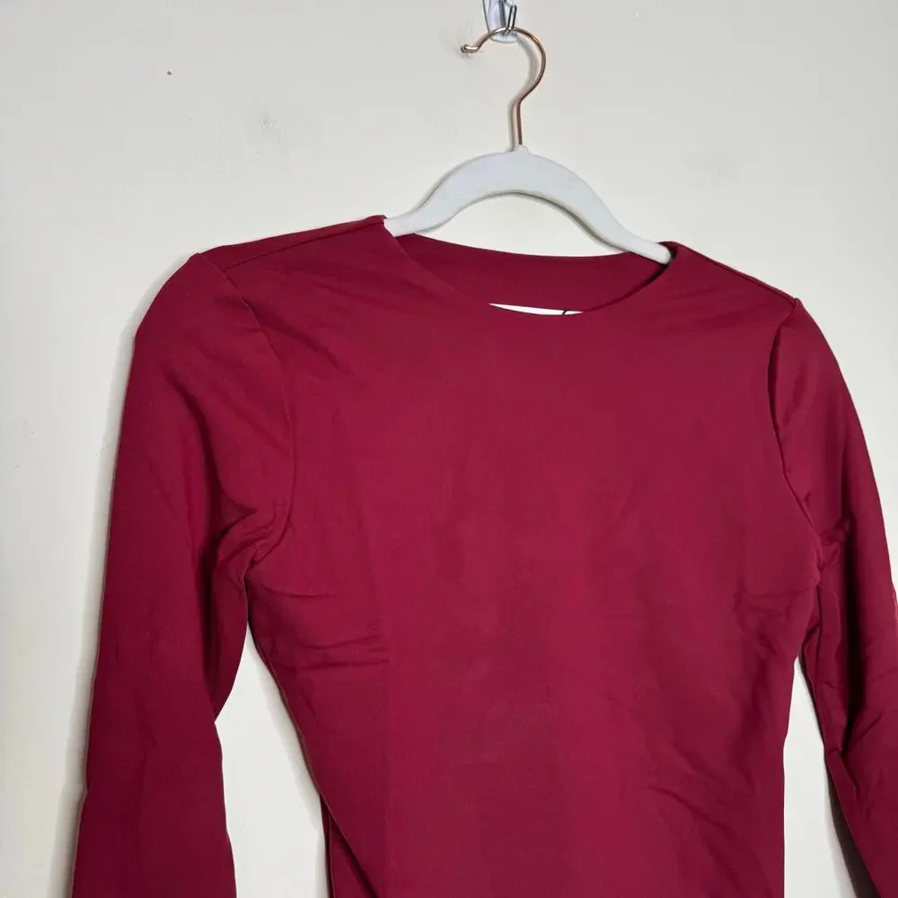 Susana Monaco Long Sleeve Crewneck Crop Top in Beaujolais NWT Size XL